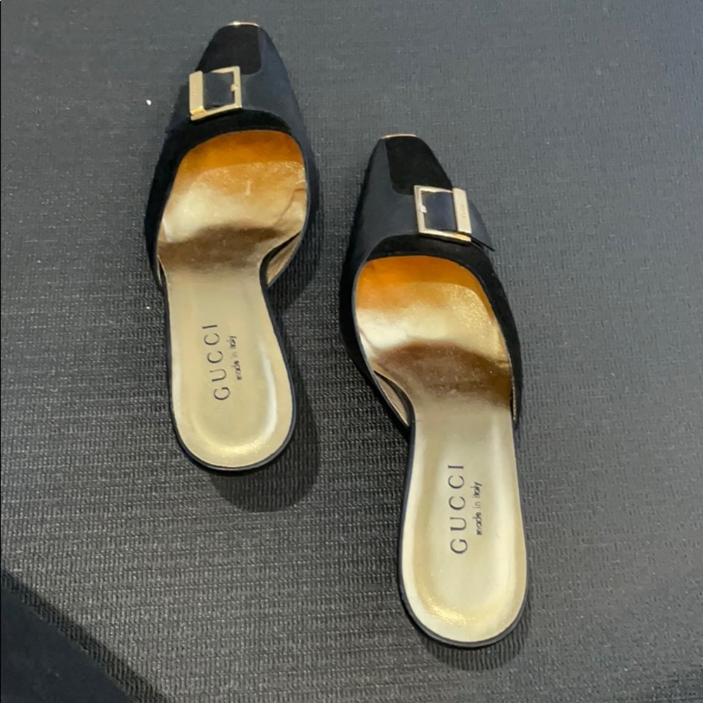 Gucci Slides With Block Kitten Heels Black - image 1